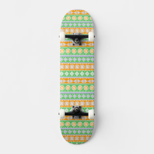 Cute orange green ethnic patterns design skateboard