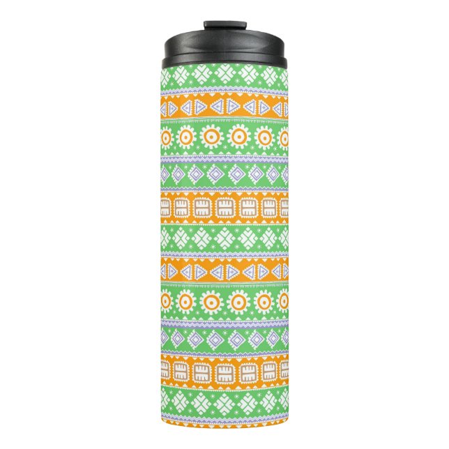 Cute orange green ethnic patterns design thermal tumbler (Front)