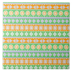 Cute orange green ethnic patterns design tile