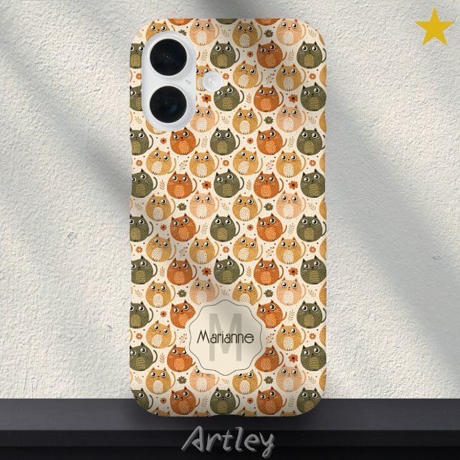 Cute Orange Grey Cat Polka Dots Name Monogram Case-Mate iPhone Case (Creator Uploaded)