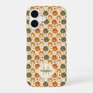 Cute Orange Grey Cat Polka Dots Name Monogram iPhone 16 Case
