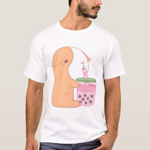 Cute Orange Guinea Pig Drinking Strawberry Bubble T-Shirt