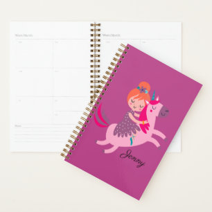 Cute Orange Haired Girl Riding on a Unicorn Planner