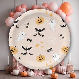 Cute Orange Halloween Boo Paper Plates