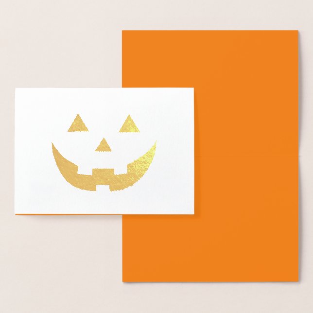 Cute orange jack o lantern funny Halloween Foil Card (Display)