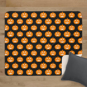 Cute Orange Jack o Lantern Halloween Pattern Sherpa Blanket