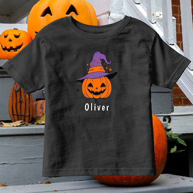 Cute Orange Jack O Lantern Pumpkin Halloween Name Toddler T-Shirt (Creator Uploaded)