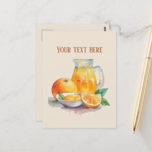 Cute orange juice add text postcard