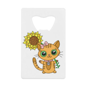 Cute Orange Kawaii Cat with Sunflower