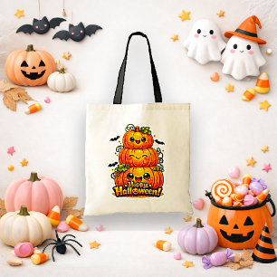 Cute Orange Kawaii Pumpkin Trick or Treat Tote Bag