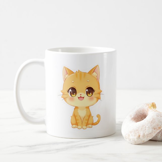 Cute Orange Kitten Coffee Mug (With Donut)