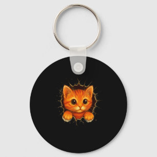 Cute Orange Kitten Cracks Mug Wall Funny Cat Lover Key Ring