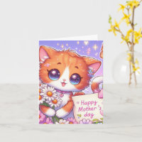 Cute Orange Kitten with Daisies Mother's Day