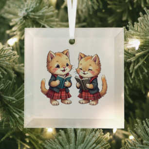 Cute Orange Kitties Reading Burns Night Poetry Glass Tree Decoration