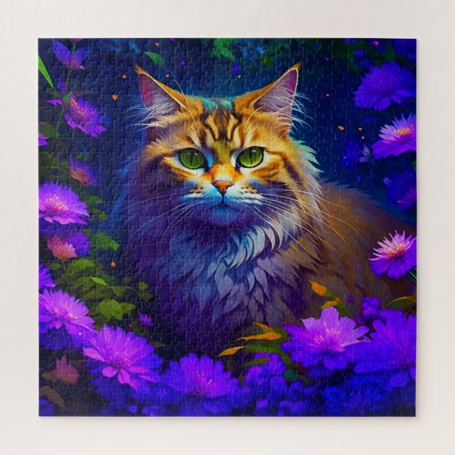 Cute Orange Kitty Cat in Flowers Jigsaw Puzzle (Vertical)