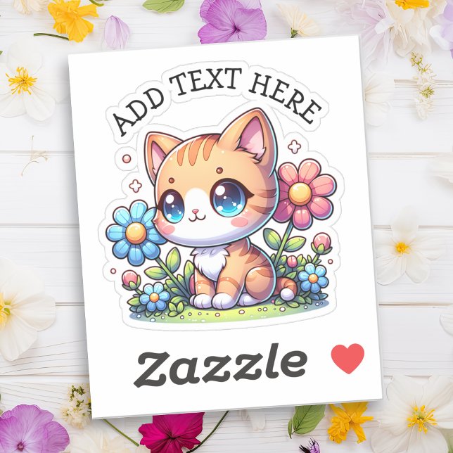 Cute  Orange Kitty Cat in Flowers Personalised (Creator Uploaded)