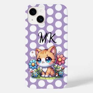 Cute  Orange Kitty Cat in Flowers Personalised Case-Mate iPhone 14 Case