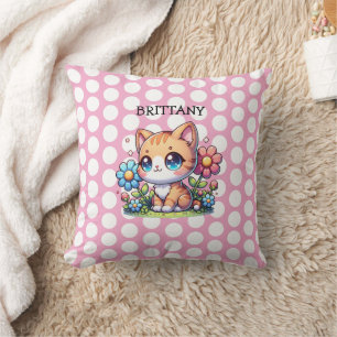 Cute  Orange Kitty Cat in Flowers Personalised Cushion