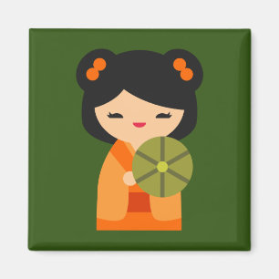 Cute orange Kokeshi Japanese dolls Magnet