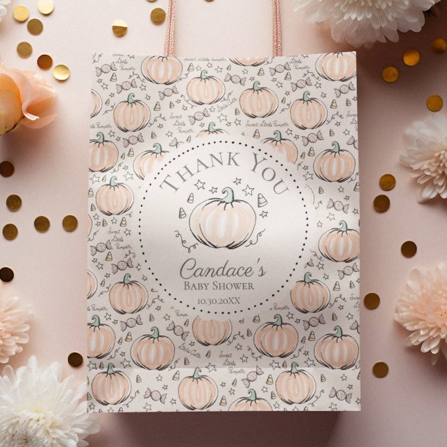 Cute Orange Little Pumpkin Baby Shower Thank You Small Gift Bag (Cute Little Pumpkin Halloween Baby Shower Thank You Gift Bag. Hand Drawn Orange Pumpkins Candy Stars)