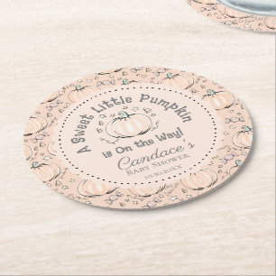 Cute Orange Little Pumpkin Fall Baby Shower Round Paper Coaster