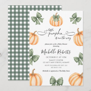 Cute Orange Little Pumpkin Green Plaid Baby Shower Invitation