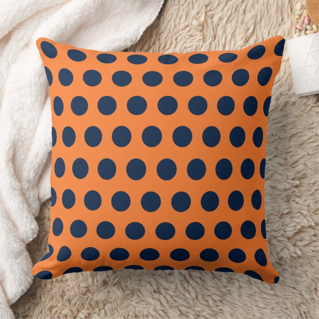 Cute Orange Navy Blue Polka Dots Cushion (Blanket)