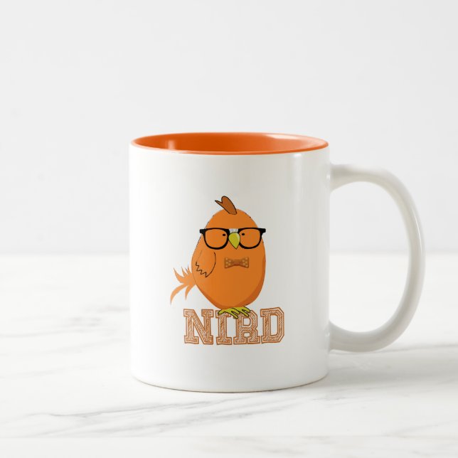 Cute Orange Nerd Bird Two-Tone Coffee Mug (Right)