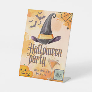 Cute Orange Office Halloween Party With Logo Pedestal Sign