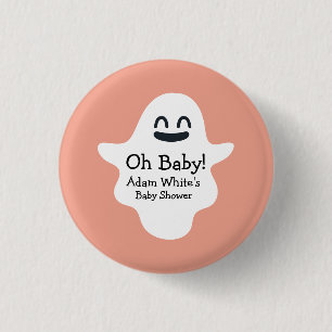 Cute Orange Oh Baby! Ghost Halloween Baby Shower 3 Cm Round Badge