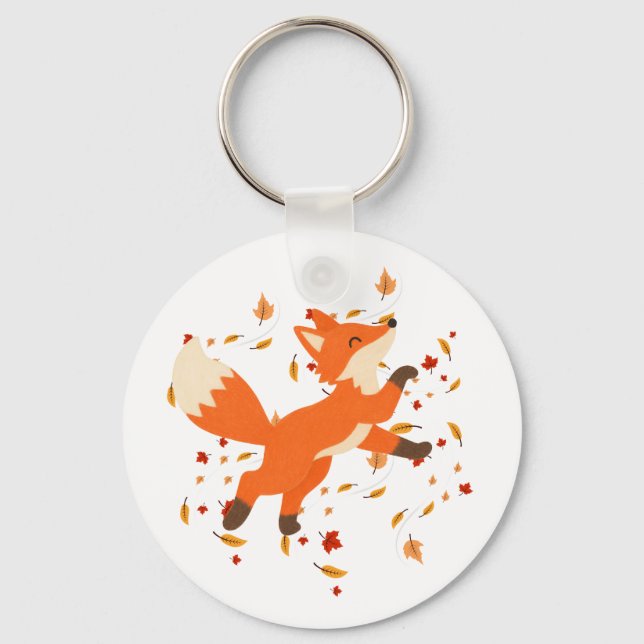 Cute Orange Origami Fox Acrylic  Key Ring (Front)