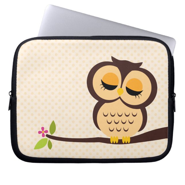 Cute Orange Owl Laptop Sleeve (Front)