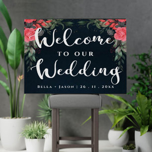 Cute Orange Peach Floral Welcome to Our Wedding Poster
