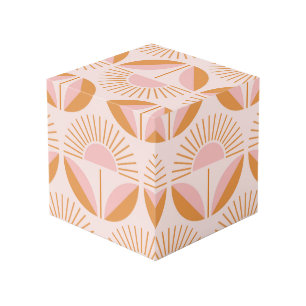 Cute,orange,peach,retro,floral pattern,vintage,chi cube