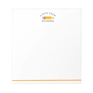 Cute Orange Pencil  From Personalised Teacher Name Notepad