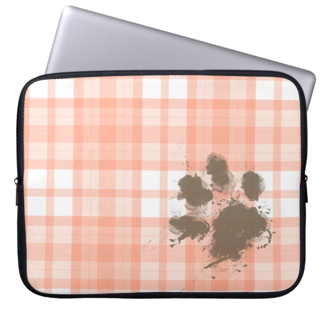 Cute Orange Plaid; Funny Dog Laptop Sleeve (Front)