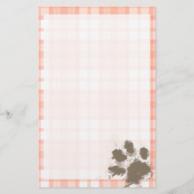 Cute Orange Plaid; Funny Dog Stationery (Front)