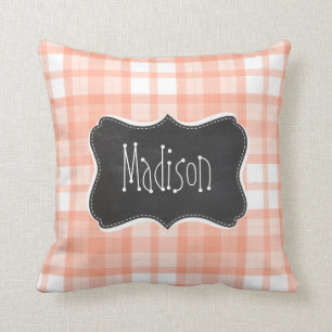Cute Orange Plaid; Vintage Chalkboard Cushion