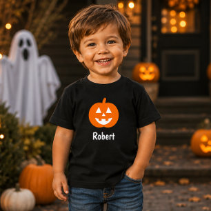 Cute Orange Pumpkin Custom Name Halloween Toddler T-Shirt
