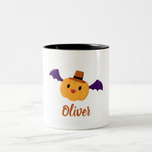 Cute Orange Pumpkin Custom Name Halloween Two-Tone Coffee Mug