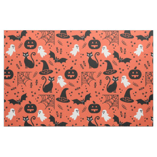 Cute Orange Pumpkin Ghost Halloween Pattern Fabric