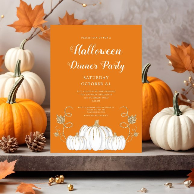 Cute Orange Pumpkin Halloween Dinner Party  Invitation (Cute Orange Pumpkin Halloween Dinner Party Invitation)