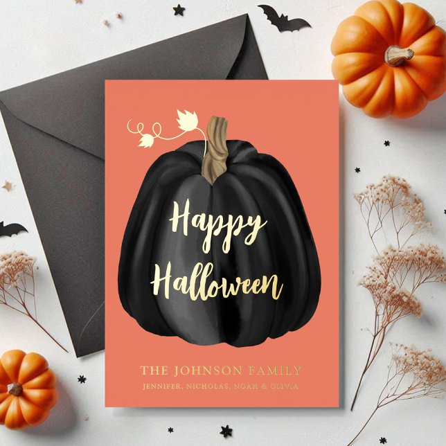 Cute Orange Pumpkin Happy Halloween Gold (Cute Orange Pumpkin Happy Halloween Gold Foil Holiday Card)