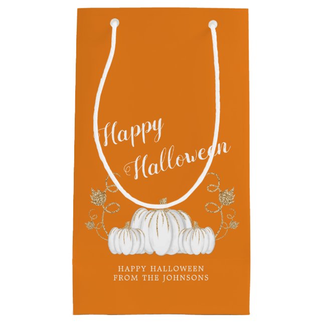 Cute Orange Pumpkin Happy Halloween Small Gift Bag (Front)