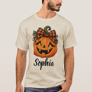 Cute Orange Pumpkin Monogram Name Halloween T-Shirt