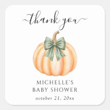 Cute Orange Pumpkins Bow Baby Shower Thank You