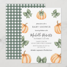Cute Orange Pumpkins Green Plaid Baby Shower