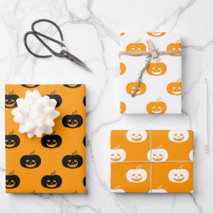 Cute Orange Pumpkins Halloween Pattern Wrapping Paper Sheet
