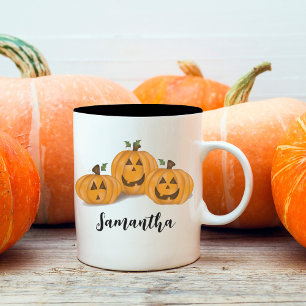 Cute Orange Pumpkins Personalised Halloween Two-Tone Coffee Mug