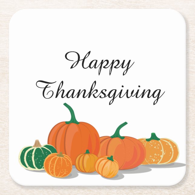 Cute Orange Pumpkins  Square Paper Coaster (Front)